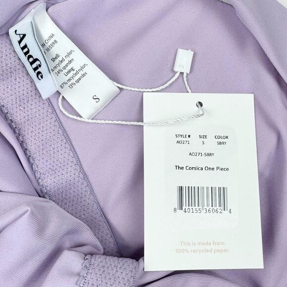 Andie Swim Womens Corsica High Neck One Piece Swimsuit Small Lavender - Picture 5 of 15